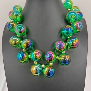 Iridescent Bubble Green and Gold Beaded Necklace